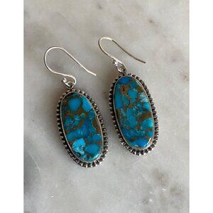 NEW Spiney Turquoise Beaded Sterling Silver Dangle Earrings